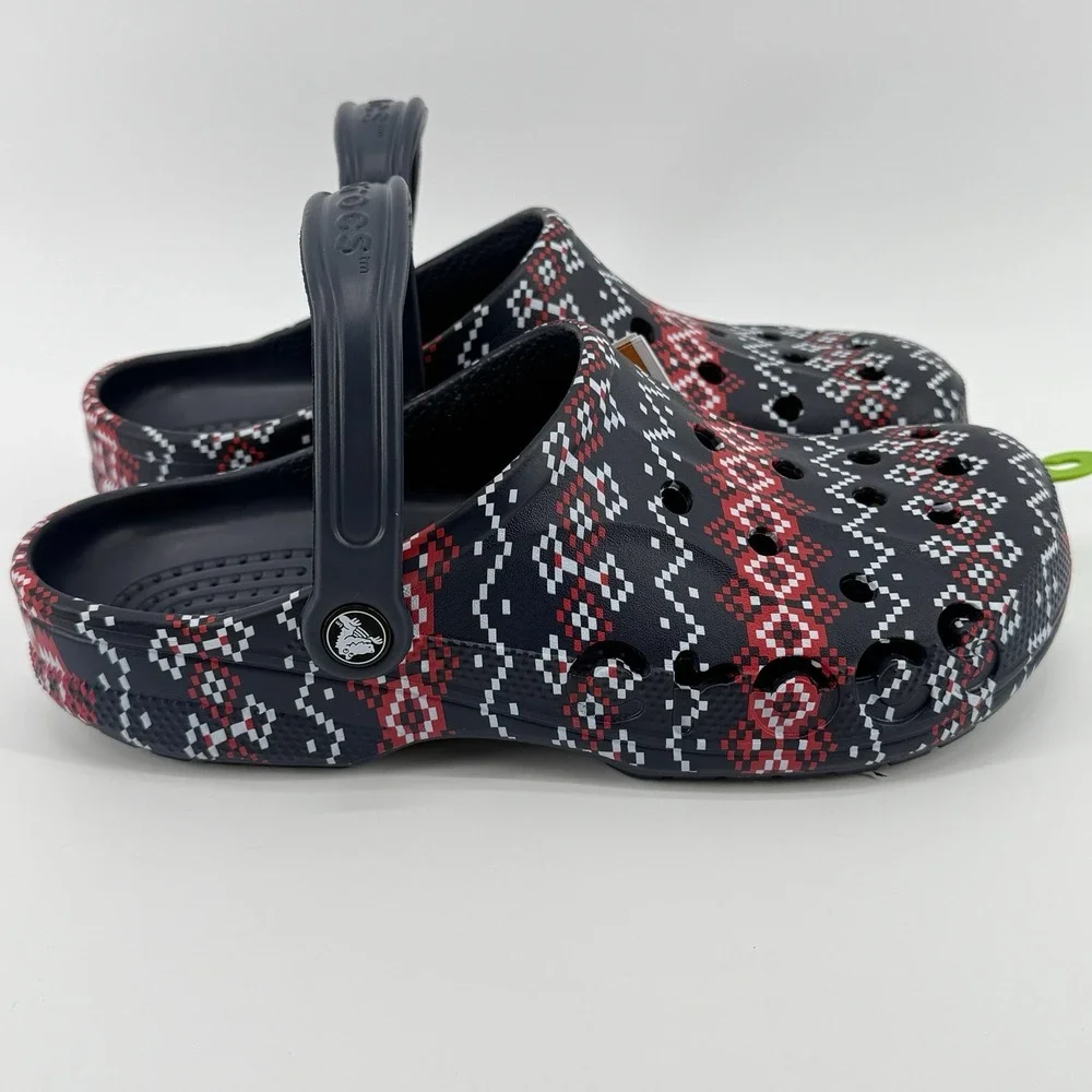 Crocs Baya Holiday Graphic Clog Mens Size 9 Navy Blue Fair Isle Comfy Gift‎ NWT